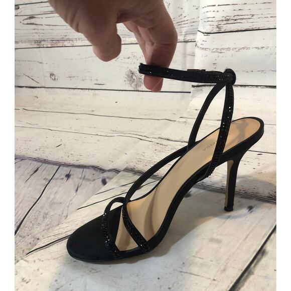 VIA SPIGA Pavlina Strappy Sandal in black satin 3.75" heel size 7 - Picture 4 of 12